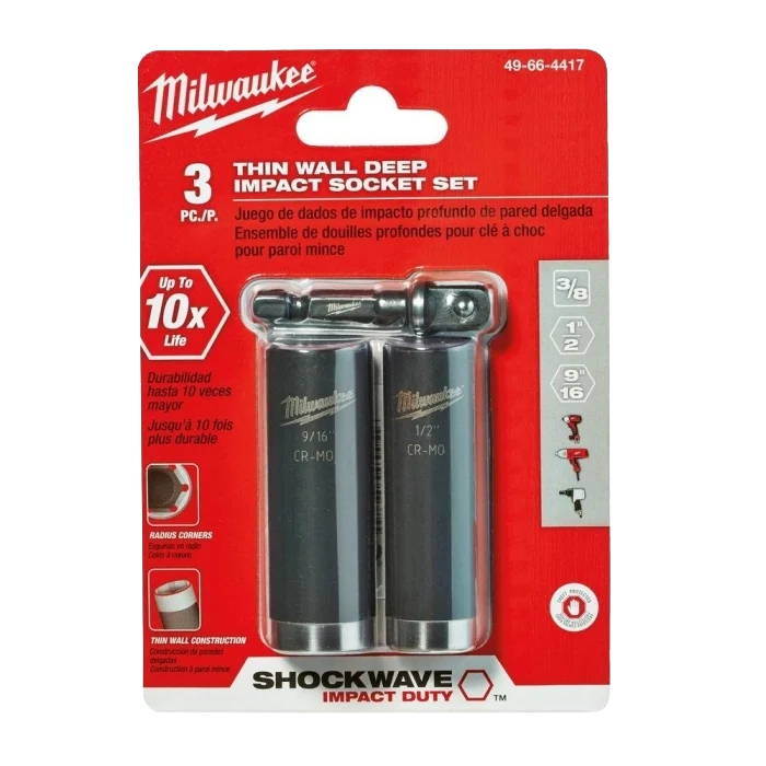 High-End Milwaukee 3PC SHOCKWAVE™ Impact Duty 3 8 Drive SAE Deep 6 Point Socket Set Selected