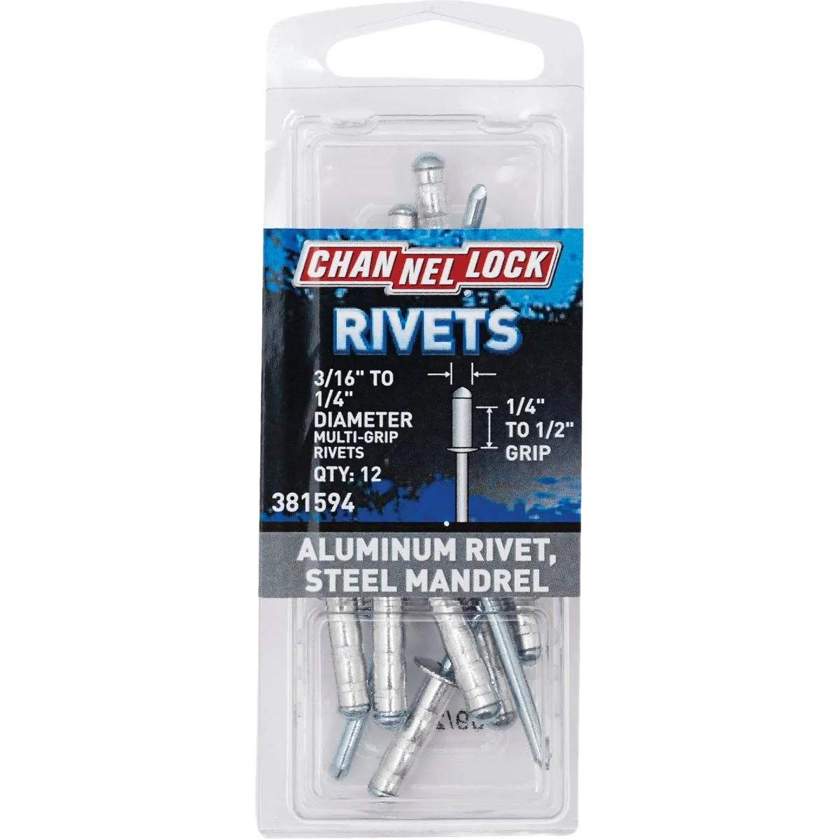 Excellent Channellock 3 16 -1 4 x 0.251 -0.500 Grip Aluminum Pop Rivets 12-Pack Sustainable