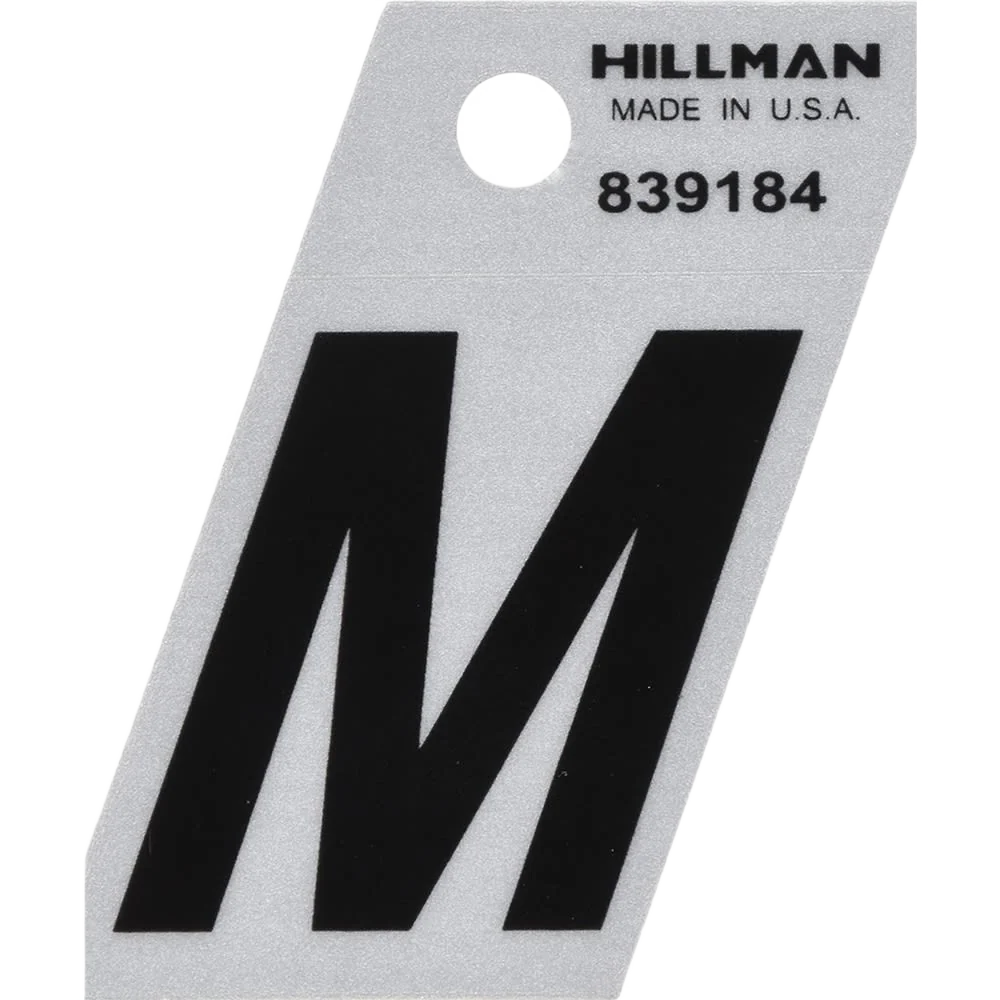 Convenient Hillman 1-1 2 in. Black Silver Reflective Mylar Angle Cut Sticker Letter M Comfortable