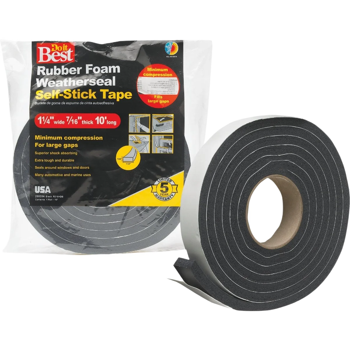 Convenient Do it Black Foam Weatherstrip Tape 1-1 4 x 7 16 In. x 10 ft. Recyclable