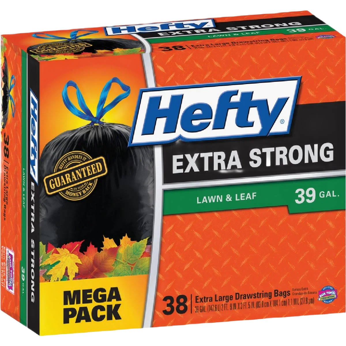 Clean Hefty Extra Strong 39 Gallon Black Lawn Leaf Bags 38-Count Pure