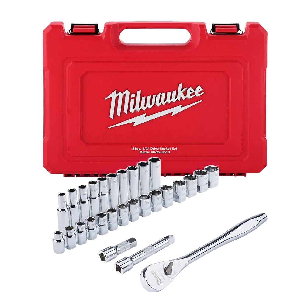 Flexible Milwaukee 28-PC 1 2 Drive Metric Ratchet Socket Set Solid