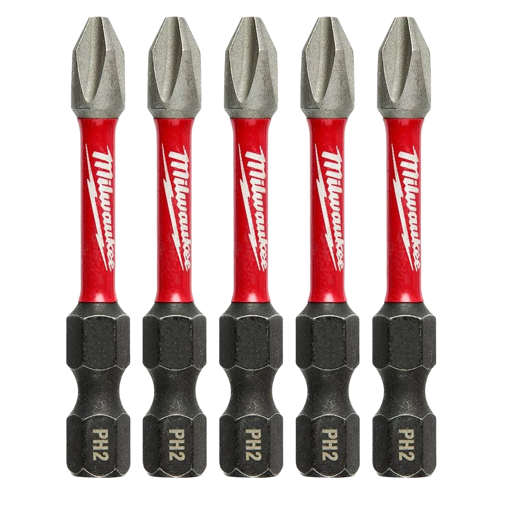Clean Milwaukee SHOCKWAVE™ Impact Duty™ 2 PH2 Phillips Bits 5-Pack Premium