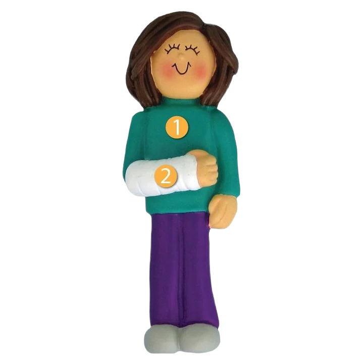 Carefully Designed Ornament Central Personalized Brunette Female with Arm Cast Ornament Convenient