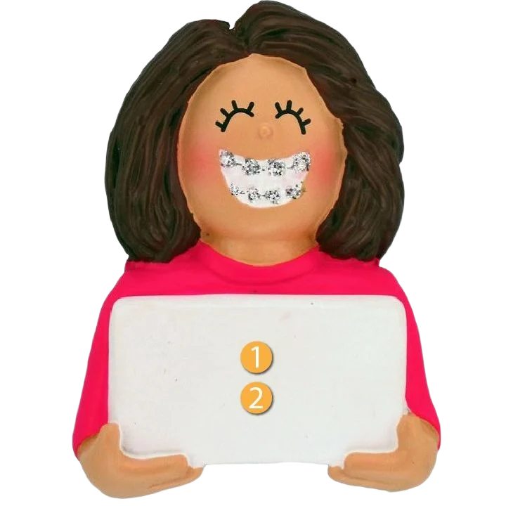 User-Friendly Ornament Central Personalized Brunette Female with Braces Ornament Fashionable