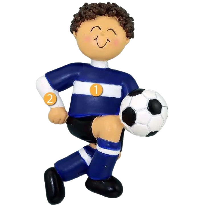 Effective Ornament Central Personalized Brunette Male Soccer Player in Blue Uniform Ornament Minimalist