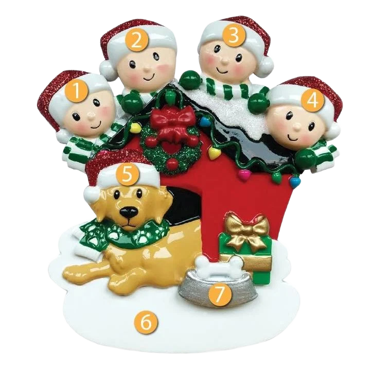 Powerful PolarX Personalized Family of 4 with Dog Ornament Premium