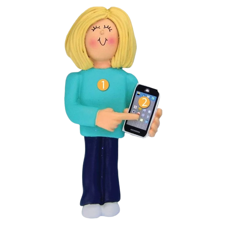 Luxury Ornament Central Personalized Blonde Female with Smartphone Ornament Comfortable