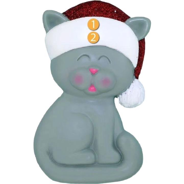 Minimalist Ornament Central Personalized Gray Cat with Santa Hat Ornament Contemporary