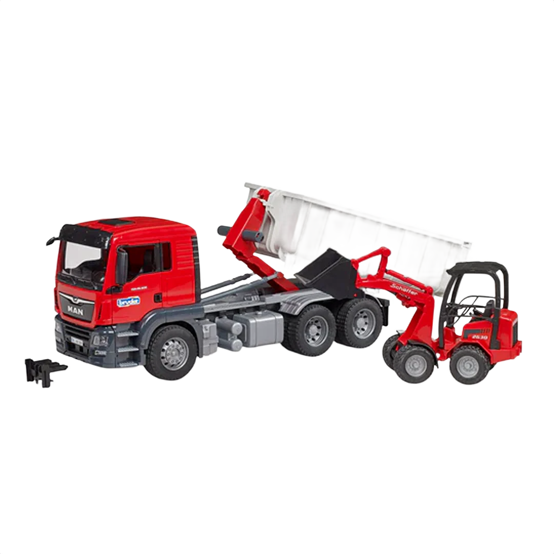 Soft Bruder MAN TGS Truck w Roll-Off-Container Compact Loader Responsible