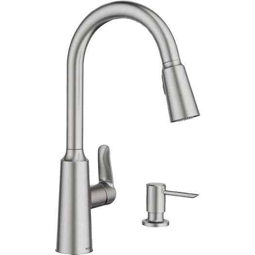 Practical Moen Edwyn Stainless Single Handle Pull Down Kitchen Faucet w Soap Dispenser High-Quality