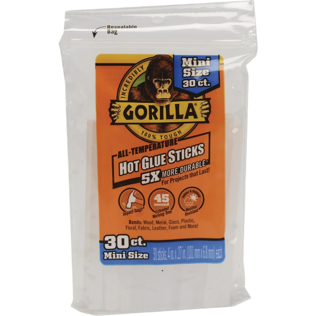 Dependable Gorilla 4 In. Hot Melt Mini Glue Sticks 30 Pk Relaxed