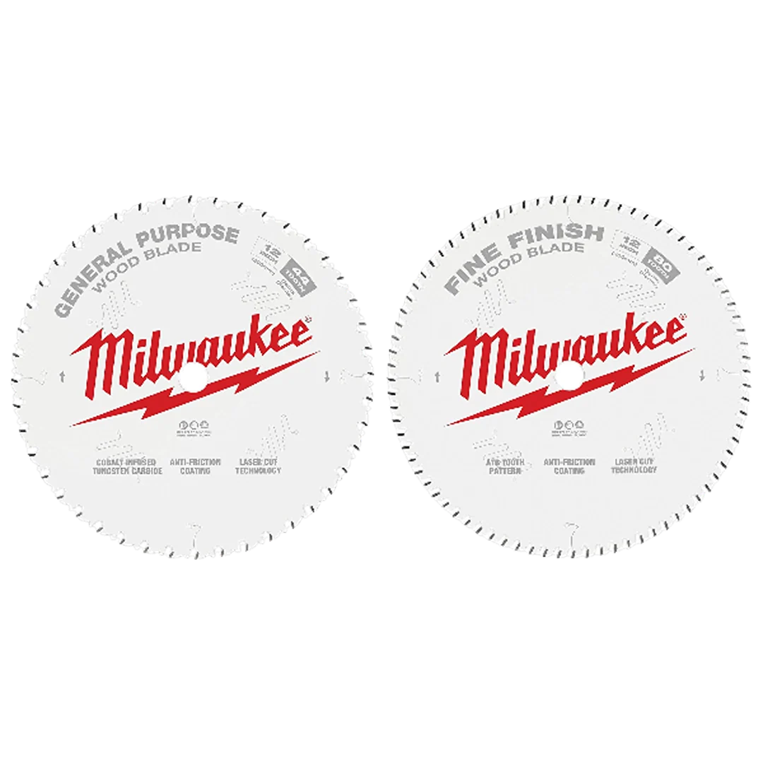 Detailed Milwaukee 12 x 1 44T 80T Circular Saw Wood Cutting Blade 2-Pack World-Class