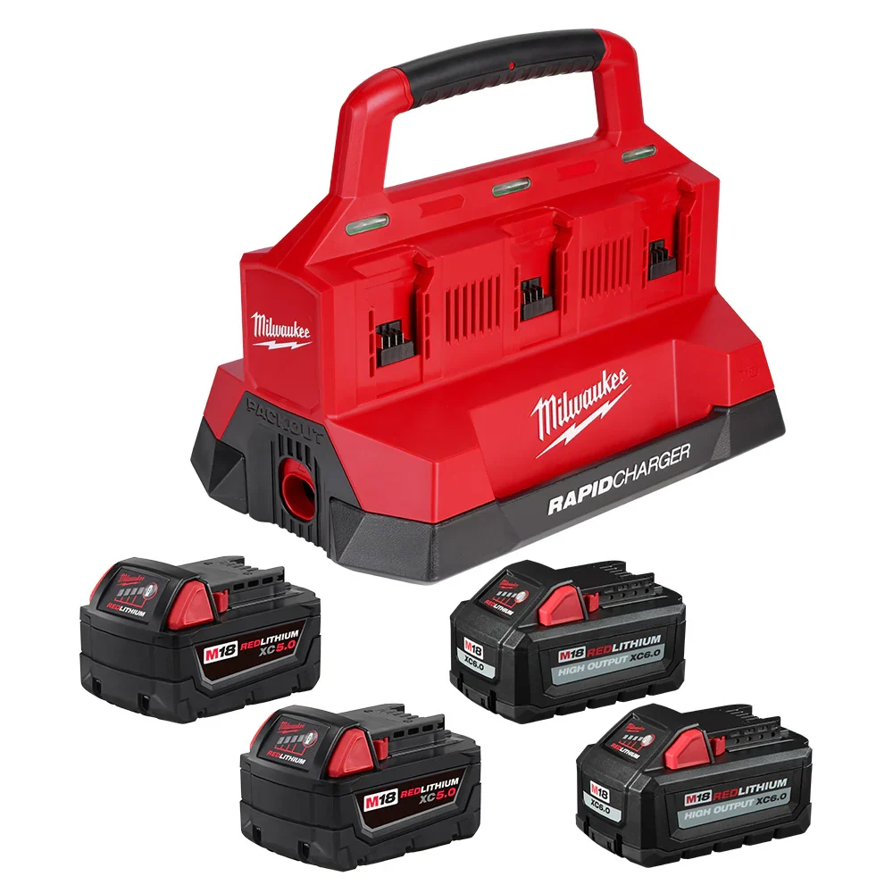 Prestigious Milwaukee M18™ PACKOUT™ Six Bay Rapid Charger Kit w 2 M18™ HIGH OUTPUT™ XC6.0 s 2 M18™ REDLITHIUM™ XC5.0 s Elegant