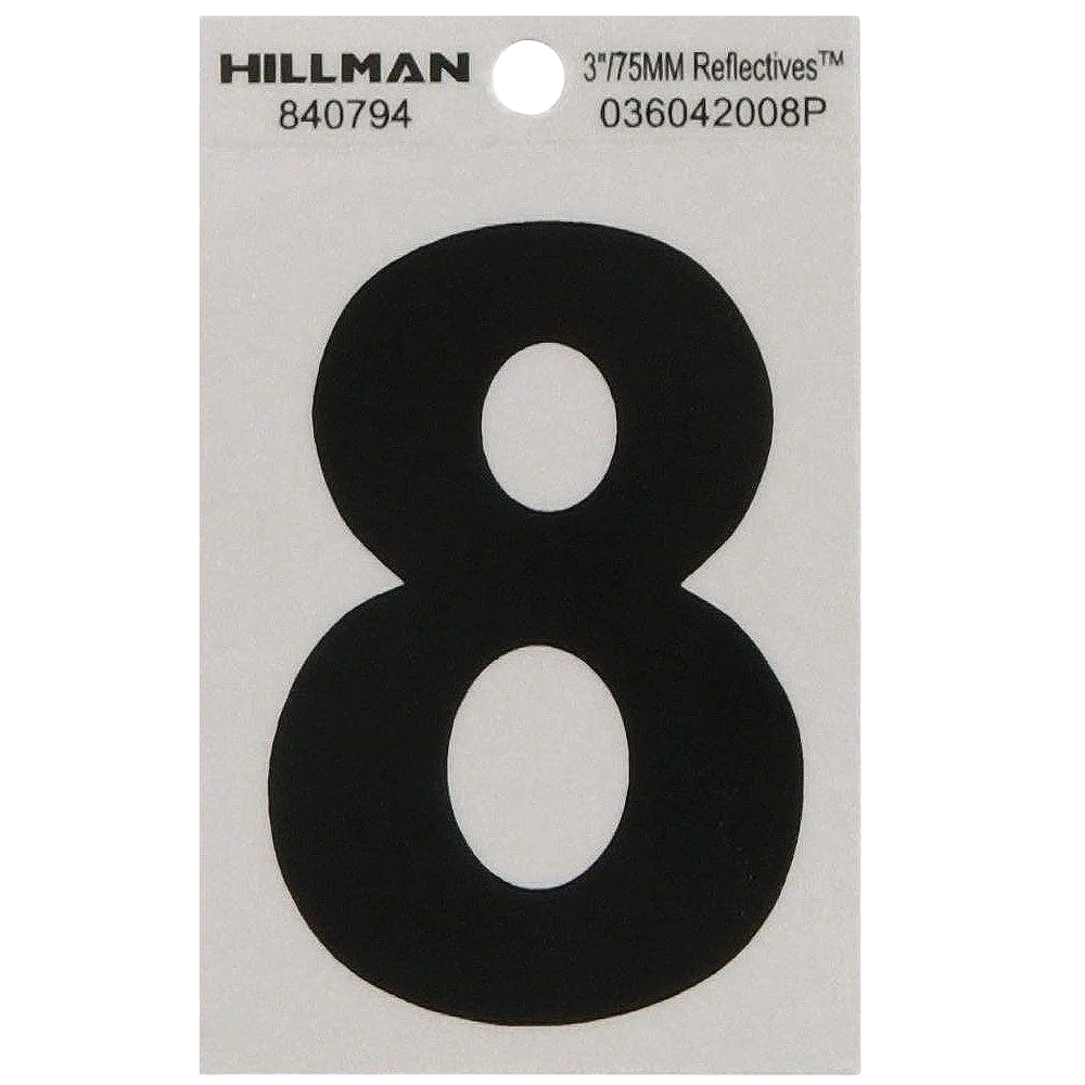 Soft Hillman 3-In. Adhesive Black Silver House Number 8 Elite