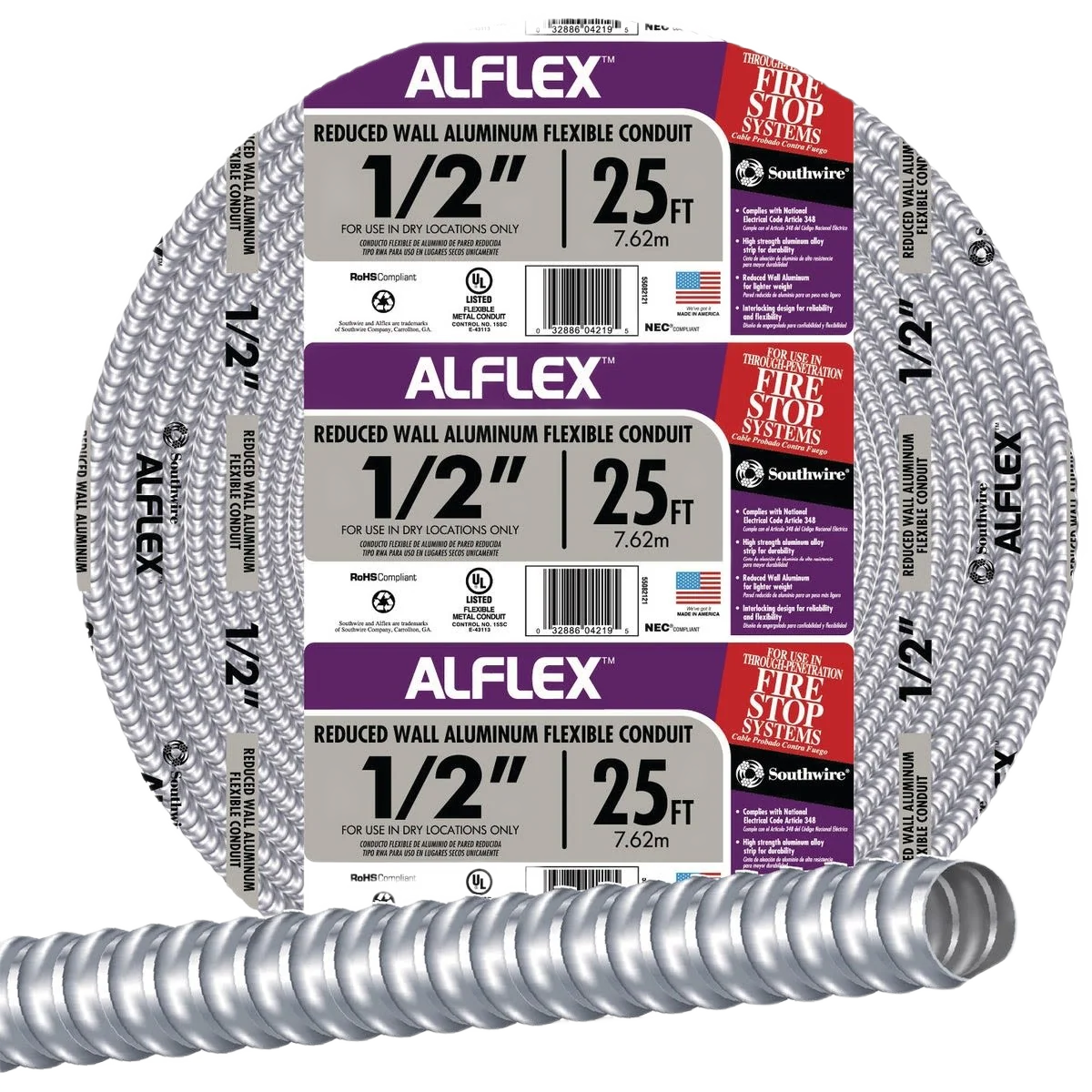 Authentic Southwire 1 2 x 25′ Aluminum Flexible Metal Conduit Professional