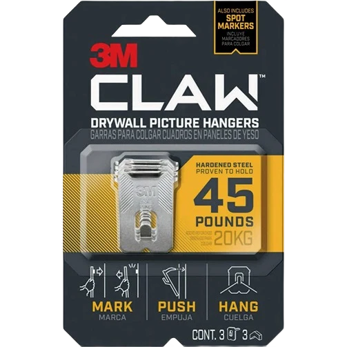 Professional 3M Claw Drywall Picture Hanger 45 lb 3-Pack Safe