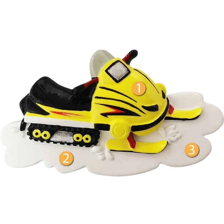 User-Friendly PolarX Personalized Yellow Snowmobile Ornament Detailed