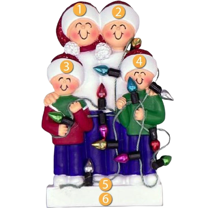 Outstanding Ornament Central Personalized Family of 5 with Lights Ornament Easy-to-Use