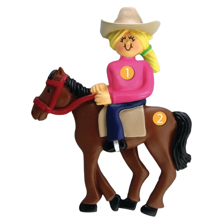 Fine Ornament Central Personalized Blonde Female Horseback Riding Ornament Fine Crafted