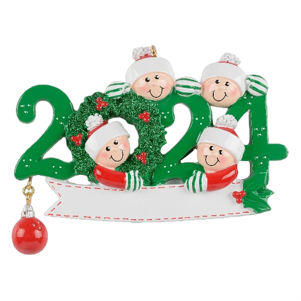 Traditional Rudolph Me 2024 Green Red Wreath Family of 4 Personalized Ornament Convenient