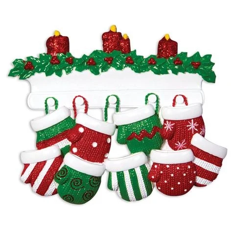 Clean PolarX Personalized Red Green Mitten Family Of 9 Ornament High-Quality