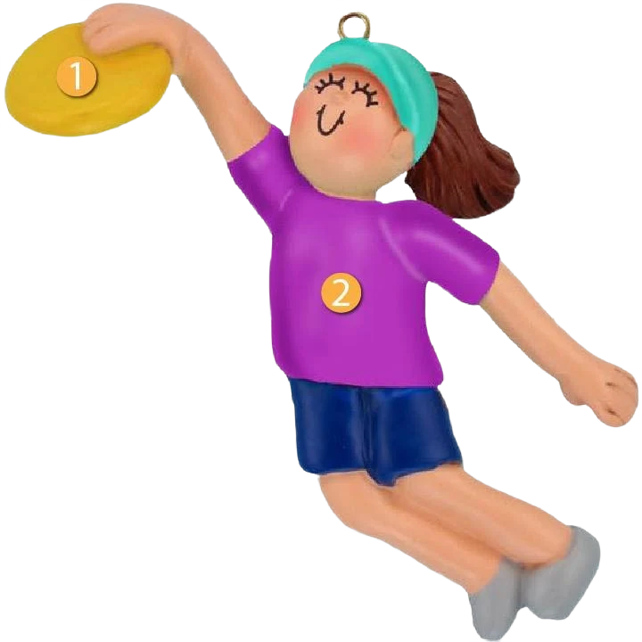 Certified Ornament Central Personalized Brunette Female Playing Frisbee Ornament Easy-to-Use