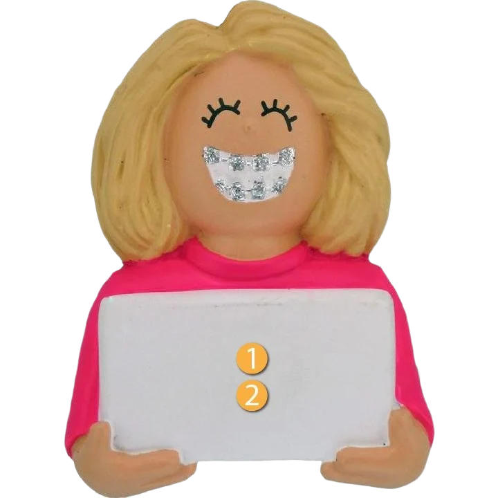 Authentic Ornament Central Personalized Blonde Female with Braces Ornament Quality
