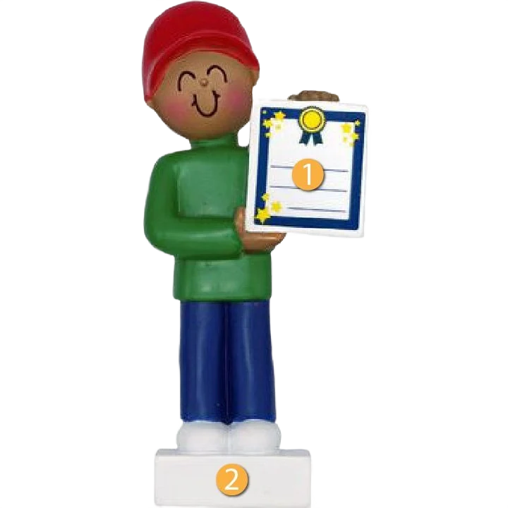 Specialty Ornament Central Personalized African American Male Child with Award Ornament Healthy
