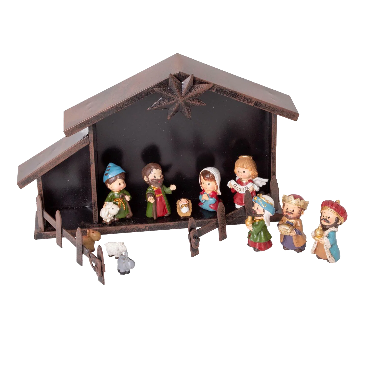 Easy-to-Use Nativity Set with Metal Creche – 11 pcs Refined