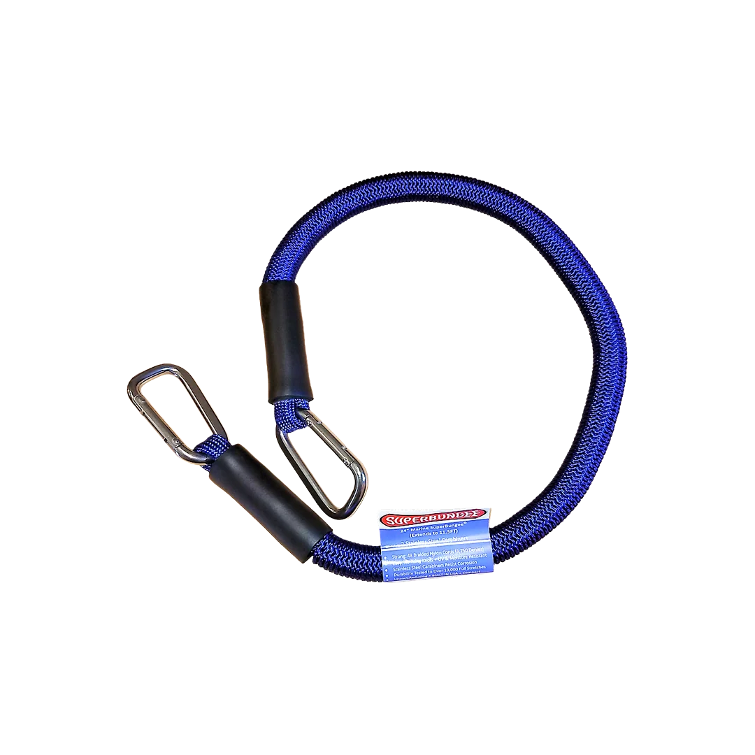 High-End SuperBungee Blue 24 in. Marnine Cord with 2 Stainless Steel Carabiner Hooks Eco-Friendly