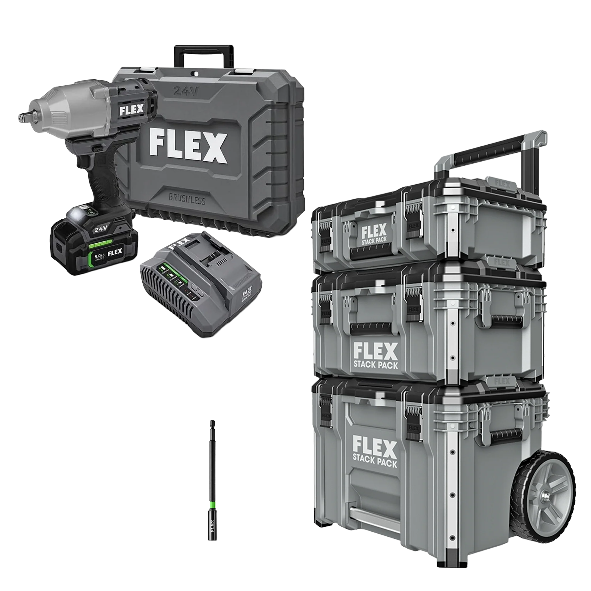 Professional FLEX 1 2 High Torque Impact Wrench Kit 6 Magnetic Extension Holder Stack Pack™ 3-Pc. Storage System Classic