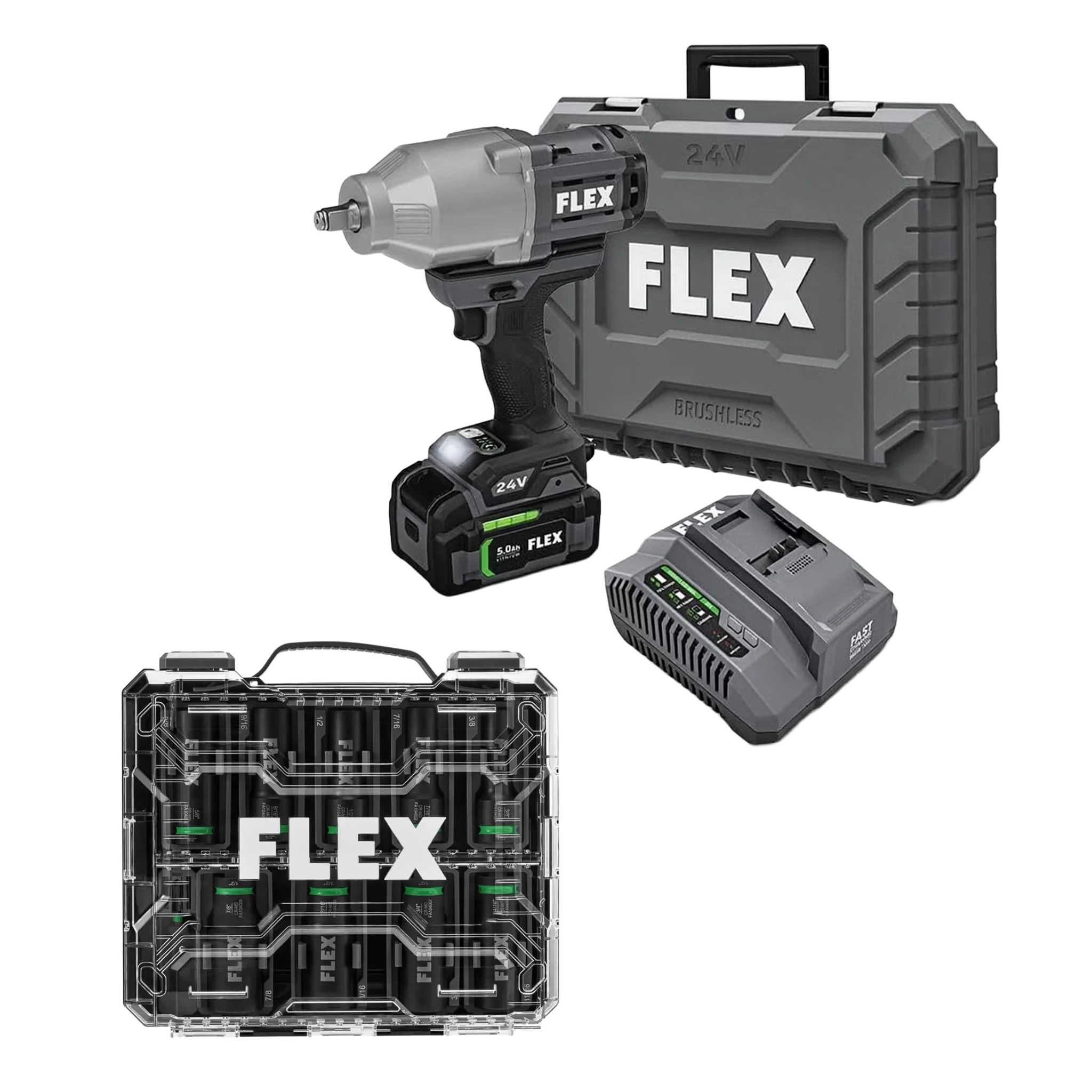 Trendy FLEX 1 2 High Torque Impact Wrench Kit 10-Pc. Thin-Wall Socket Set Crafted
