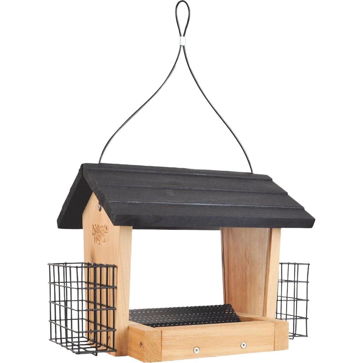 Premium Nature’s Way Natural Cedar Hopper Feeder with Suet Cages 3 qt. Capacity Original Design