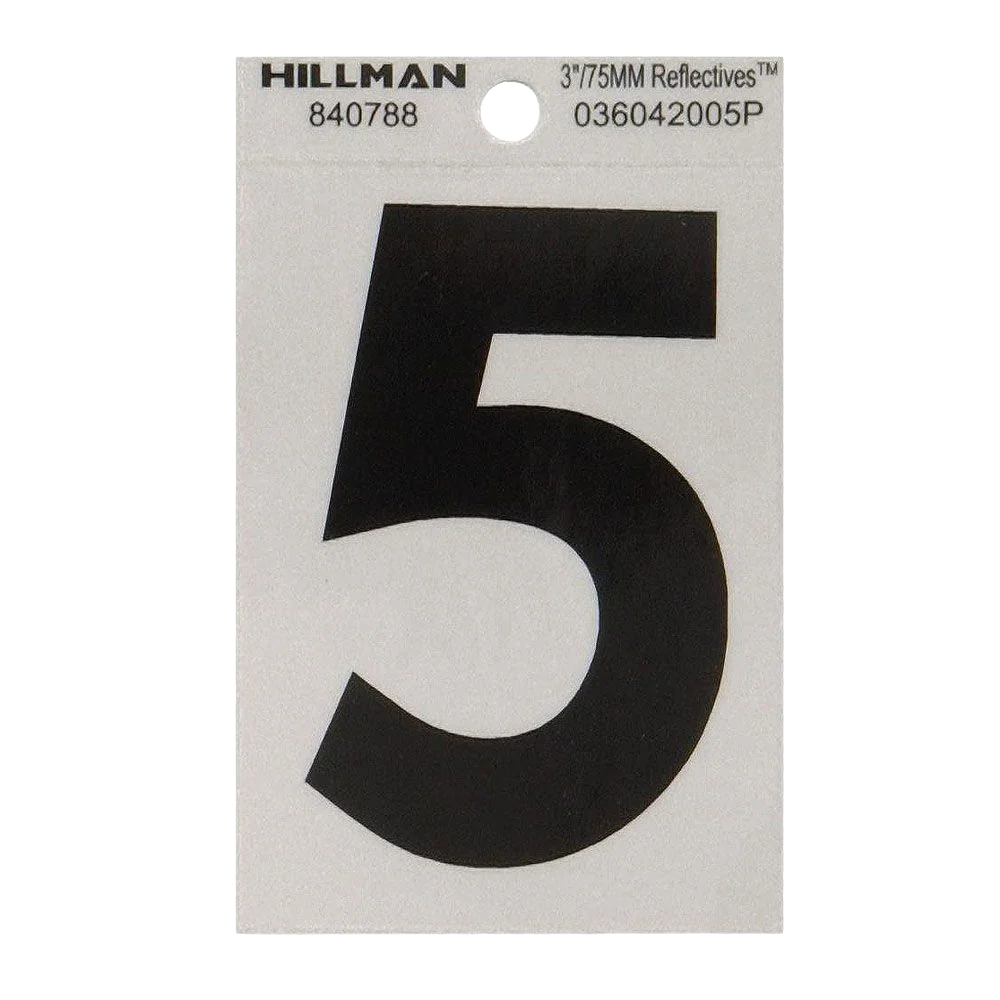 Elite Hillman 3-In. Adhesive Black Silver House Number 5 Optimized