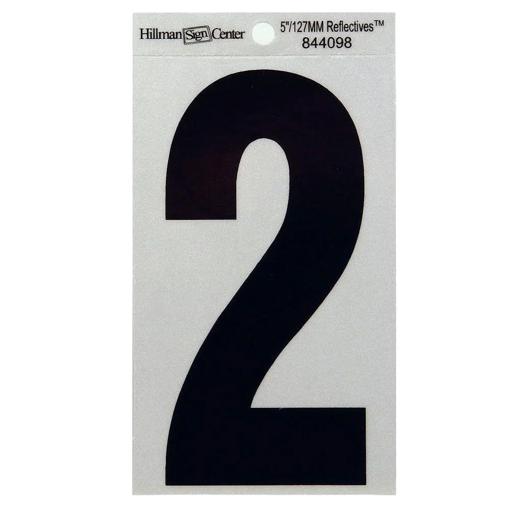 Flexible Hillman 5-In. Black Silver Reflective Adhesive House Number 2 Expertly Made