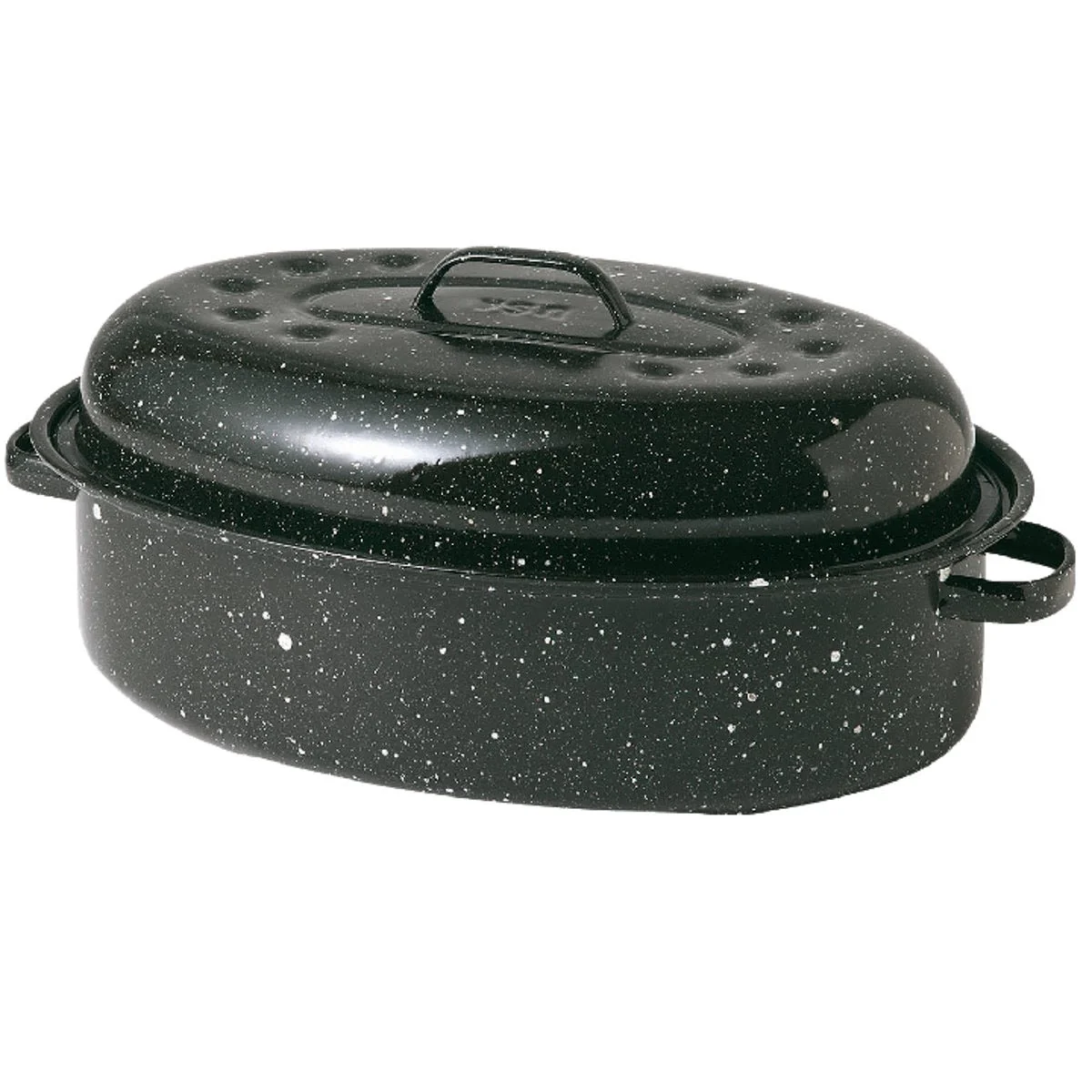 Detailed Cinsa GraniteWare Black Covered Oval Roaster 15 in. Optimized