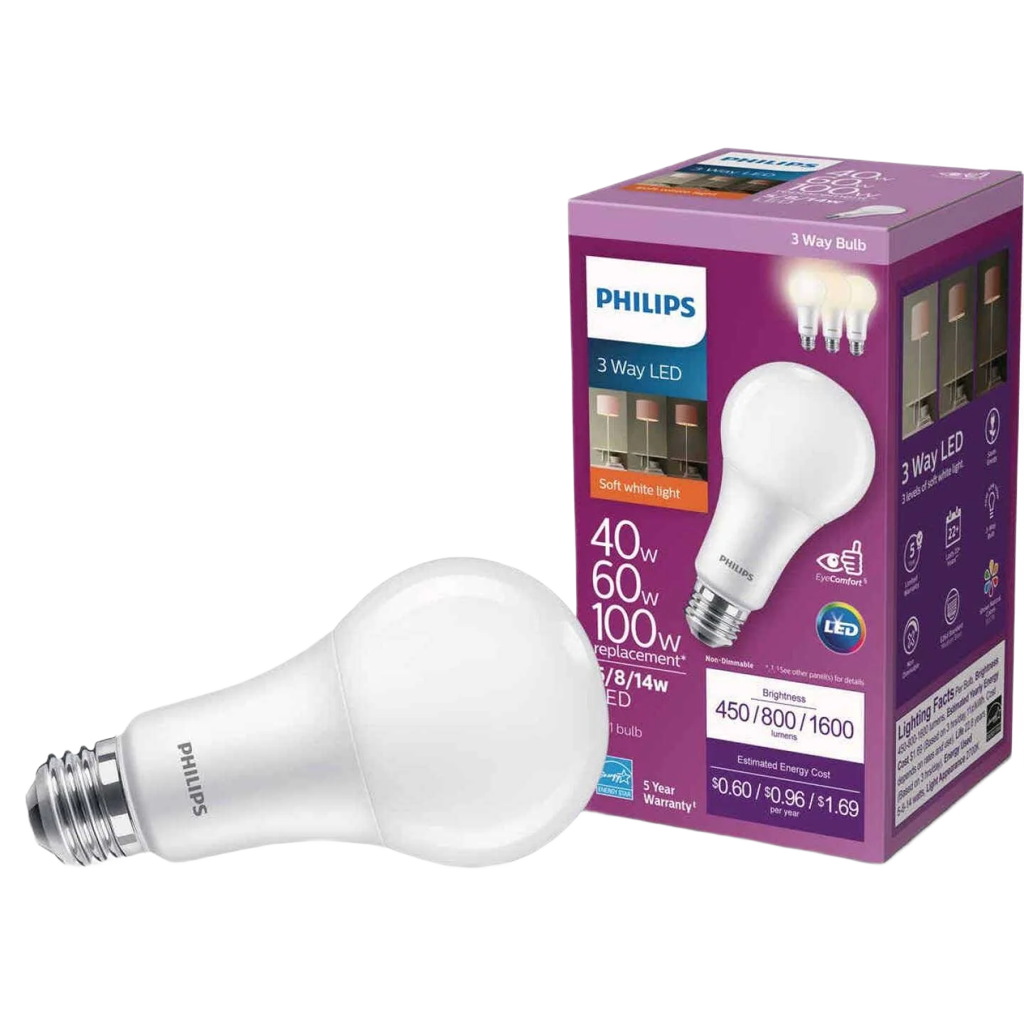 Excellent Philips 3-Way LED Soft White A21 Light Bulb Powerful