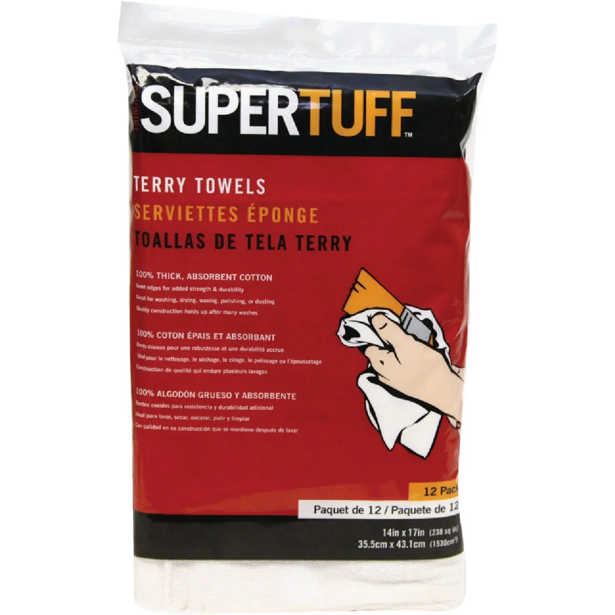 Pure Trimaco SuperTuff 14 x 17 in. White Absorbent Terry Cloth Towels 12-Pack Official