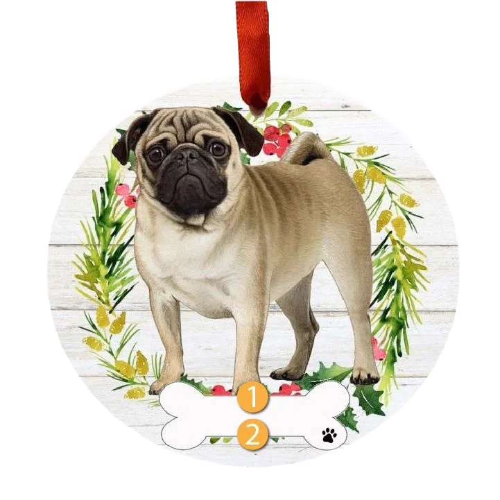 Excellent E S Pets Personalized Pug Wreath Ornament Premium