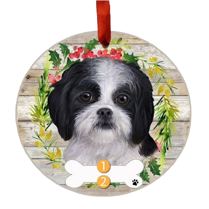 Breathable E S Pets Personalized Black White Shih Tzu Face Wreath Ornament Dependable