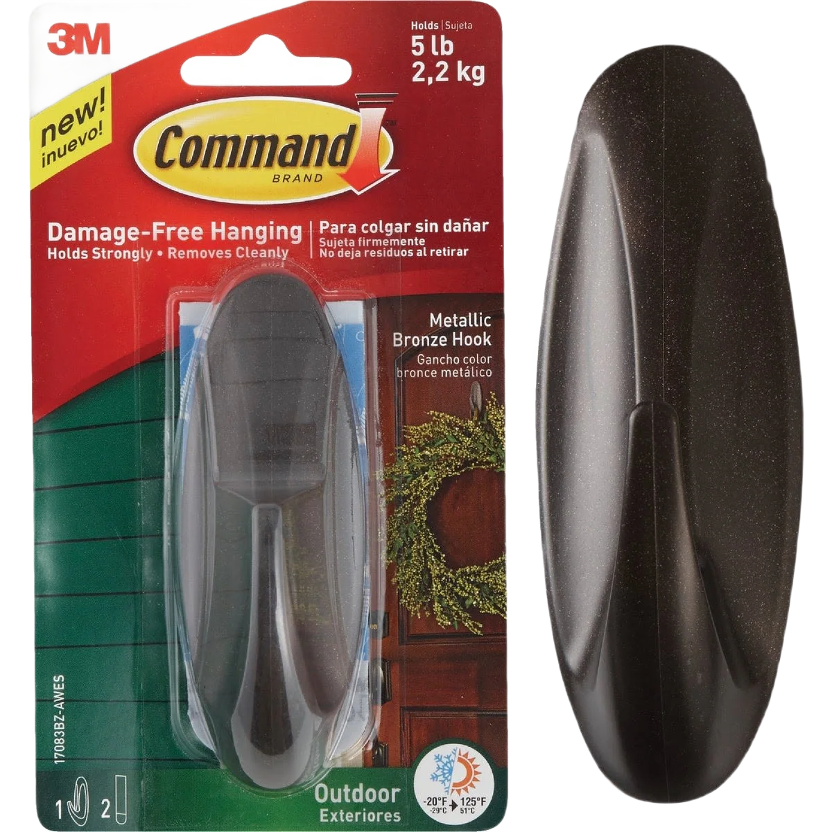 Advanced 3M Command Outdoor Metallic Bronze Hook Original