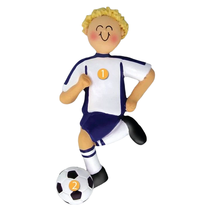 Green Ornament Central Personalized Blonde Male Blue Soccer Ornament Verified