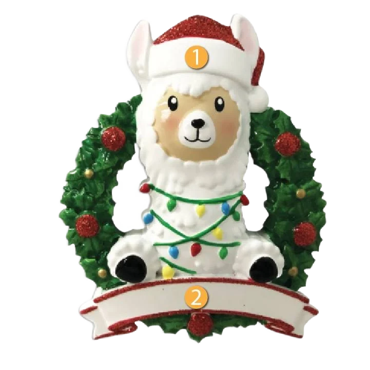 Functional PolarX Personalized Red Llama in Wreath Ornament Pure