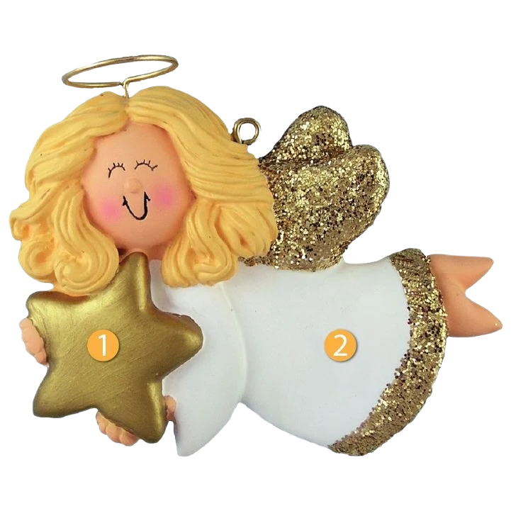 Crafted Ornament Central Personalized Female Blonde Angel with Star Ornament Secure