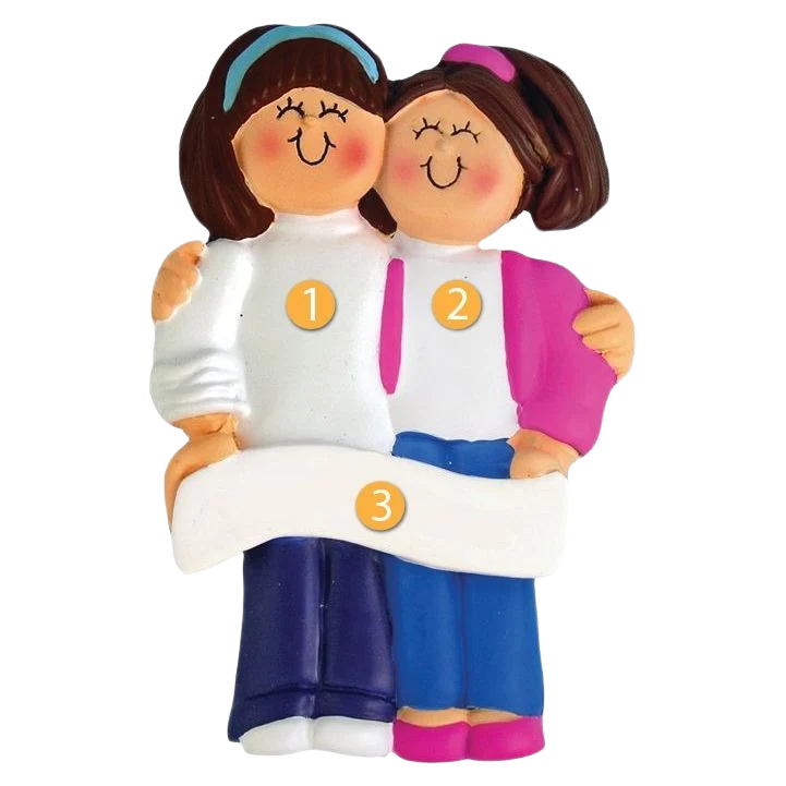 Top-Quality Ornament Central Personalized Brunette Friends Sisters Ornament Sustainable