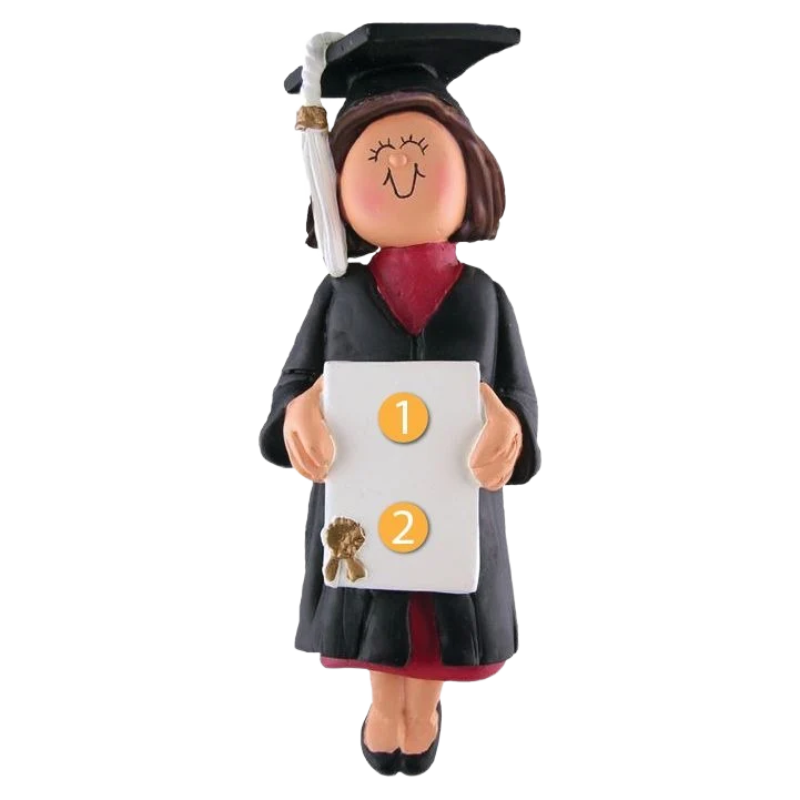 Advanced Ornament Central Personalized Brunette Female Graduate Ornament Relaxed
