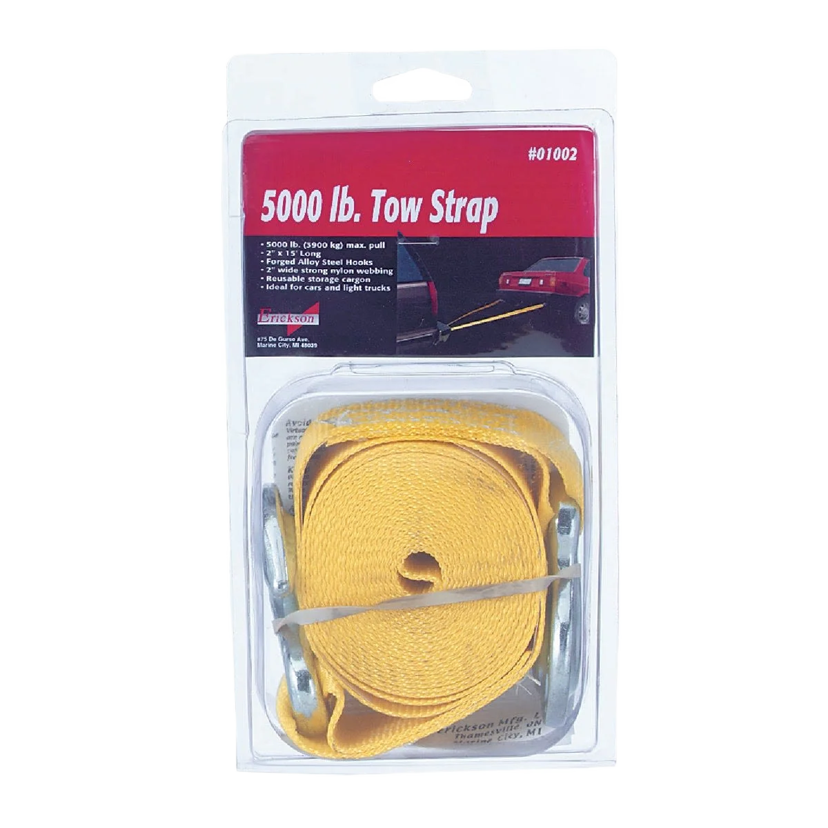 Minimalist Erickson 2 In. x 15 Ft. 2500 Lb. Yellow Tow Strap with Hooks Certified