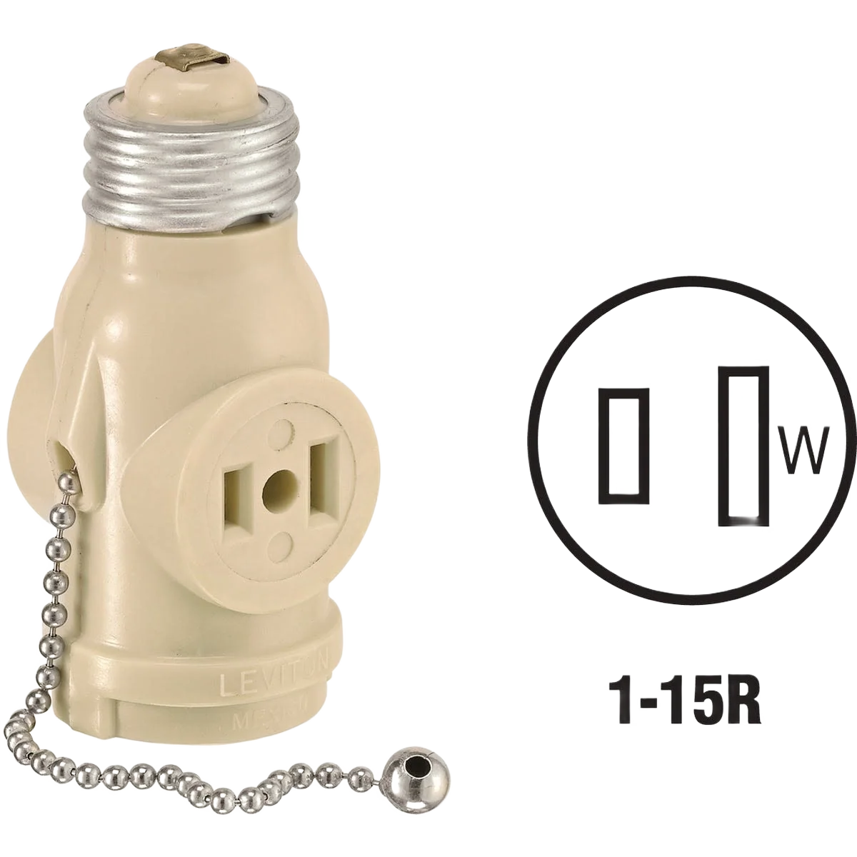 Green Leviton Ivory 125V Pull Chain Socket Adapter Excellent