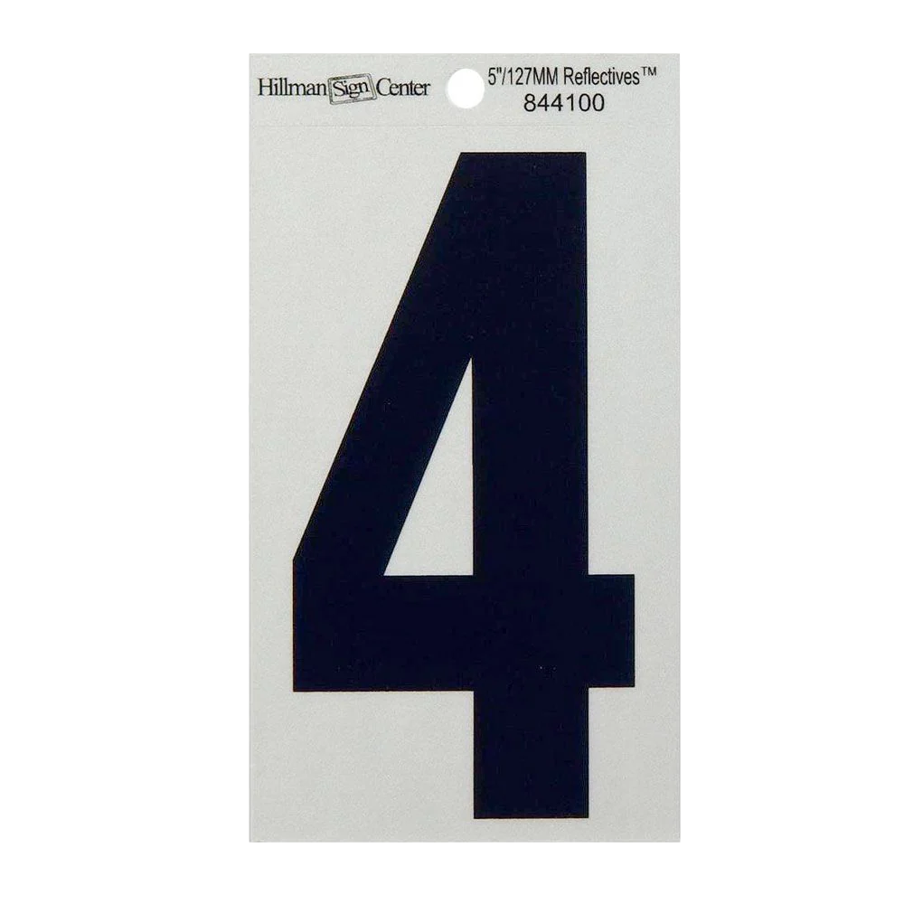 Dependable Hillman 5-In. Black Silver Reflective Adhesive House Number 4 Verified